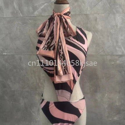 Costumi da bagno di lusso da donna con sciarpa nera e logo firmato, set bikini con fascia per capelli firmata da designer, abbigliamento da spiaggia platinumshop