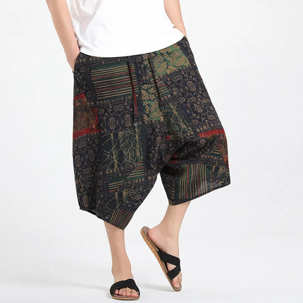 Pantaloncini Estivi Harajuku Larghi con Stampa, Traspiranti, Casual, Lunghezza al Polpaccio, Nuovi Pantaloni da Uomo in Cotone e Lino Oversize Stile Lanterna