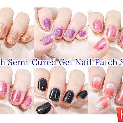 Semi Cured Wraps Fast Gel Nail Sticker Soild Nail Gel Wraps Adhesive Full Cover Gel Nail Decal UV Lamp Cured Manicure Decoration