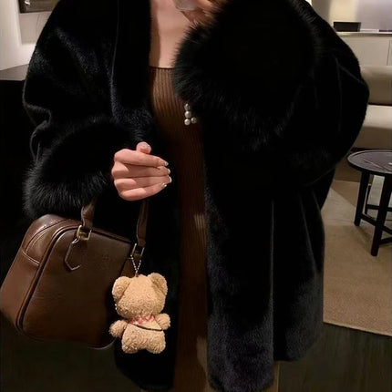 Faux Mink Fur Coat for Women Winter Thick Loose Hairy Casual Jacket Y2K Fashion Streetwear Long Sleeve Warm Fur Outerwear