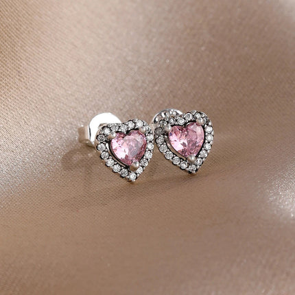 2025 Orecchini originali in pietra a forma di cuore bianco rosa, blu, rosso, verde, orecchino di perla con fiocco di neve, gioielli in argento s925 con fascino femminile platinumshop