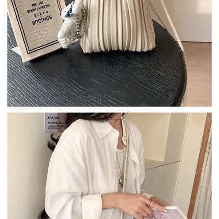 Summer Fashion New Crossbody Bag Women's PU Single Shoulder Mini Bag Luxury Versatile Pleated Casual Small Square Bag Handbags PlatiNum