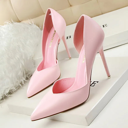 Donne di estate 10.5 centimetri Tacchi Alti Pompe di Pelle Femminile Escarpins Elegante Dolce Giallo Rosa Stiletto Della Signora Tacchi Da Sposa Scarpe Cave