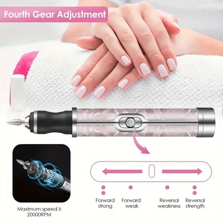 Electric Nail Drill Machine Rechargeable 500mAh Portable Nail File Kit 4 Speed Adjustable Manicure Tool for Nail Polishing Gel Removal Salon Beauty Care