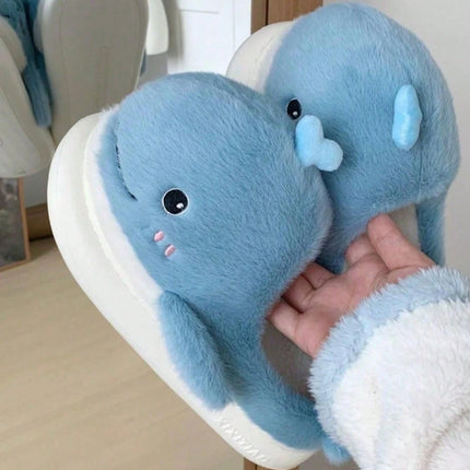 Simpatiche balene inverno nuove donne pantofola tacco morbido piattaforma pelliccia calda coperta comoda casa soffici pantofole da casa
