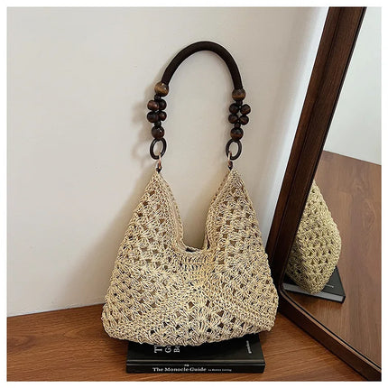 Women's Woven Straw Tote Bag Large Capacity, Summer Beach Vacation Bag, Fashionable Shoulder Bag for Commuting