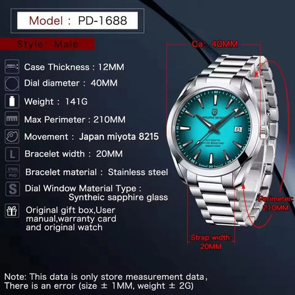 PAGANI DESIGN 2026 Sky Blue 40MM A150 Orologio Meccanico Automatico in Acciaio Inossidabile Impermeabile con Vetro Zaffiro per Uomo