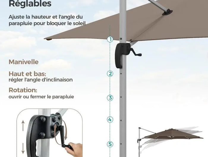 Ombrellone da Esterno da 325 cm con Rotazione a 360 Gradi °   Rotazione-Marrone