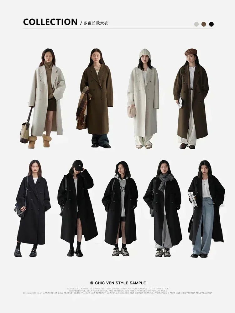CHIC VEN Women Long Double-sided Woolen Coats Retro Loose Female Overcoat Double Breasted Ladies Windbreak Autumn Winter 2026