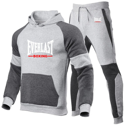 Everlast 2025 Spring Autumn Men's New Hight Quality Hoodies Sweatshirts Cotton Tops+Sweatpants Sports Running Two Pieces Sets PlatiNum