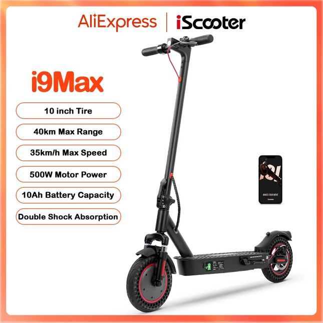 IScooter i9Max 10in Scooter elettrico Max Motor 500W Scooter a doppio assorbimento degli urti per Scooter per pneumatici a nido d'ape per adulti 35 KM/H 10Ah