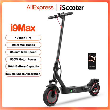 IScooter i9Max 10in Scooter elettrico Max Motor 500W Scooter a doppio assorbimento degli urti per Scooter per pneumatici a nido d'ape per adulti 35 KM/H 10Ah
