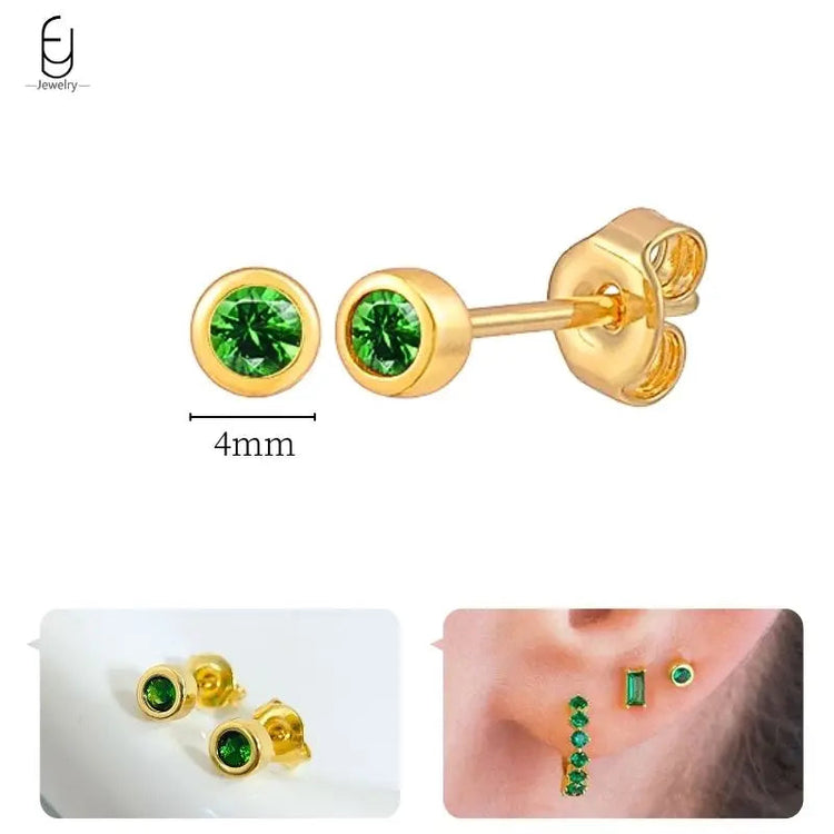 925 Sterling Silver Needle Green Zircon Gold Earrings Heart Hoop Earrings for Women Delicate Stud Earrings Luxury Jewelry Gifts PlatiNum