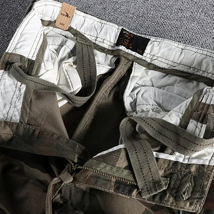 Heavyweight Camouflage Pants Men Clothing Multi-pockets Solid Color Patchworked Outdoor Trousers Retro Cargo Casual Wear Jogger