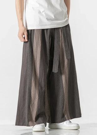 Pantaloni da uomo a gamba larga a righe in cotone e lino pantaloni a gamba larga uomo retrò stile cinese maschile casual vendite calde Nepal veste pantaloni da jogging