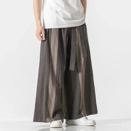 Pantaloni da uomo a gamba larga a righe in cotone e lino pantaloni a gamba larga uomo retrò stile cinese maschile casual vendite calde Nepal veste pantaloni da jogging