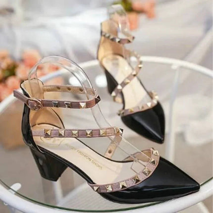 Rivetto Punta a punta Scarpe da donna sexy bianche Estate 2025 Sandali con fibbie per donna Tacchi alti Festa Matrimoni Calzature Tacco spesso H platinumshop
