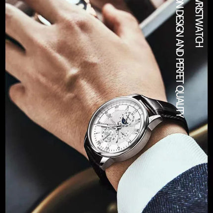 Orologio da uomo di lusso cronografo impermeabile modello fasi lunari orologio da polso da uomo luminoso in pelle orologi al quarzo da uomo orologio Casual platinumshop