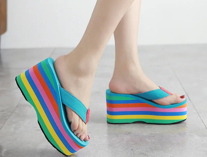 Infradito arcobaleno Sandali da spiaggia da donna Cinturino smerigliato estivo Pantofole con zeppa super alta Pantuflas estivi da donna - platinumshop