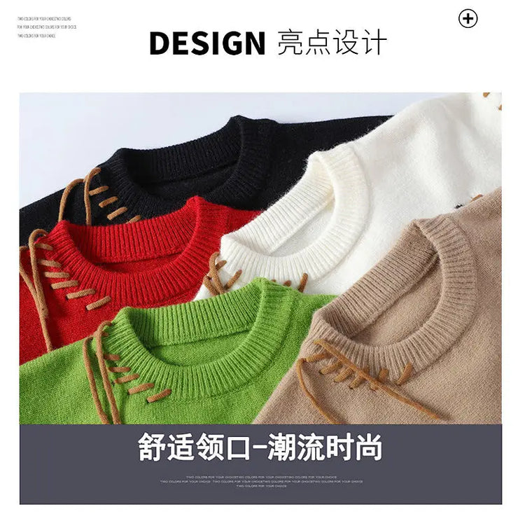 2025 Korean Style Men Women Sweater Knitted Trendy Youth Student Style Knitwear Top Casual Warm Crew Neck Knitted Pullover 4XL-M