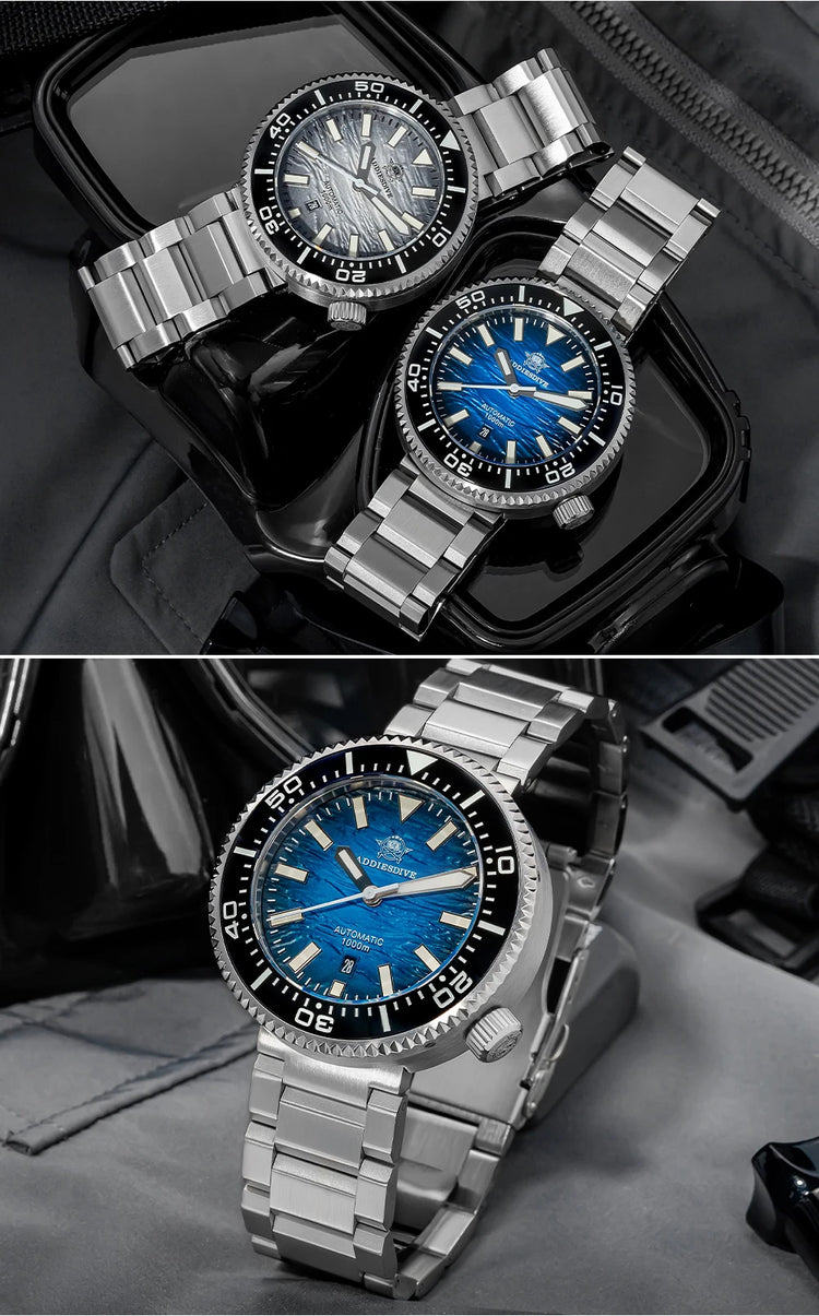 ADDIESDIVE New Men's Automatic Dive Watch Sapphire Crystal 3D Dial Ultra Bright Lume 1000m Water Resistance Men's Business Watch