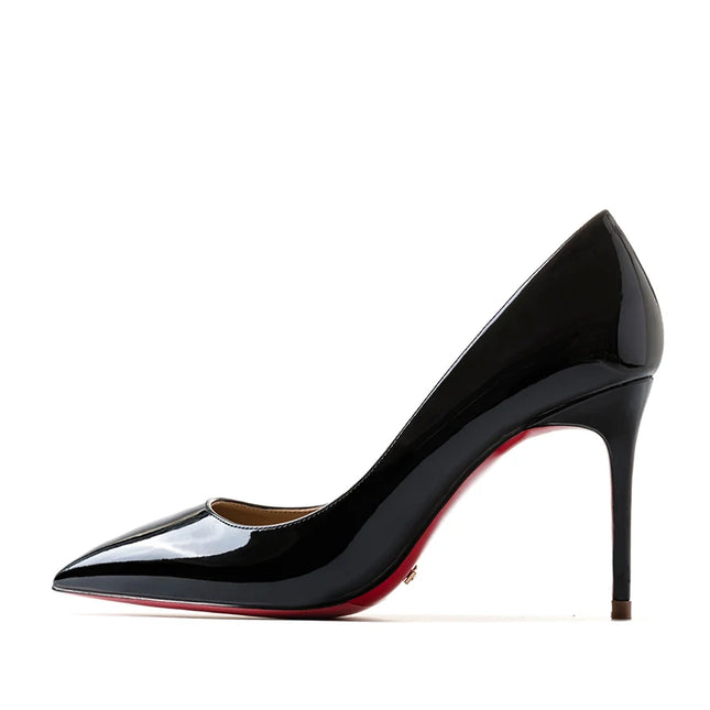 HLTINO Black Pointed-Toe Red Bottom Heels Women's Fashion Spring Summer Pumps Genuine Leather Shoes for Daily Party Ladies' Shoes