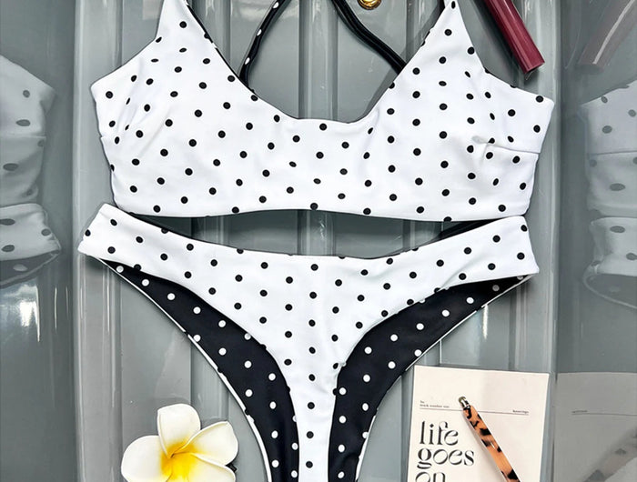 XS - L Nuovo Bikini Micro Thong a Pois da Donna, Costume da Bagno Due Pezzi, Set Bikini V7854 PlatiNum