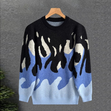 New Korean Trendy Men Sweaters Light Luxury Knitted Color Clashing O Neck Long Sleeve Pullover Casual High Street Knitwear M-3XL