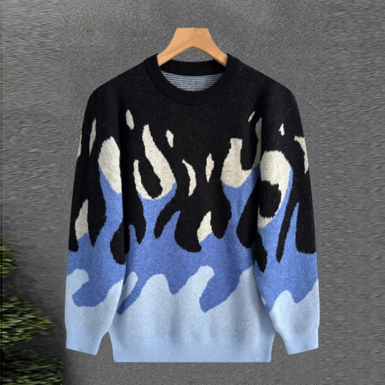 New Korean Trendy Men Sweaters Light Luxury Knitted Color Clashing O Neck Long Sleeve Pullover Casual High Street Knitwear M-3XL
