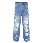Men's Ripped Baggy Jeans Loose Fit Distressed Denim Pants Light Wash Y2K Streetwear Wide Leg Style PlatiNum