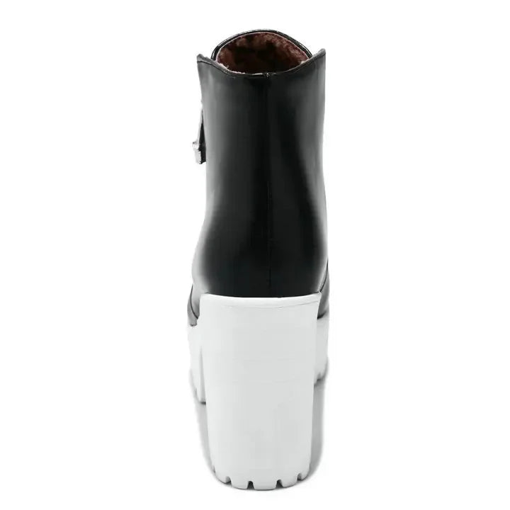 Black White Platform Ankle Boots for Women High Heels Boots Ladies Zip Autumn Winter Booties Woman Boots Shoes Ladies Shoes