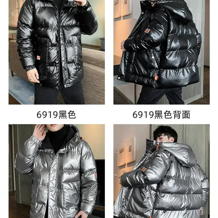 Casual Men's Thickened Parka Windproof Fashion Shiny Coats Men Hood Warm Hip HOP Winter Overcoat Men's Cotton-padded Parkas