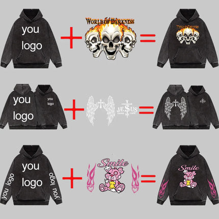Washed Retro Hoodies 5 Colors 100%Cotton Hoody Customized Personalized Pattern Customization Pullover Team Logo Company Logo