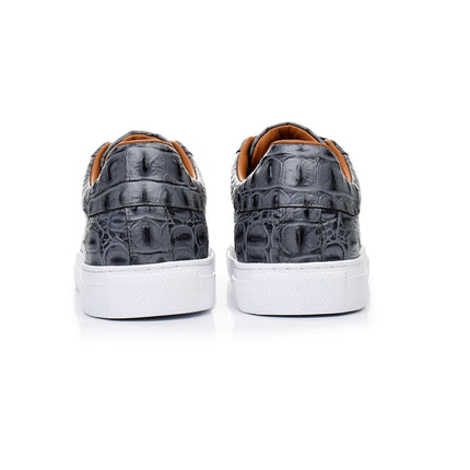 Leather Sneakers Men Calfskin Alligator Pattern Casual Shoes Lace Up Flats Daily Footwear