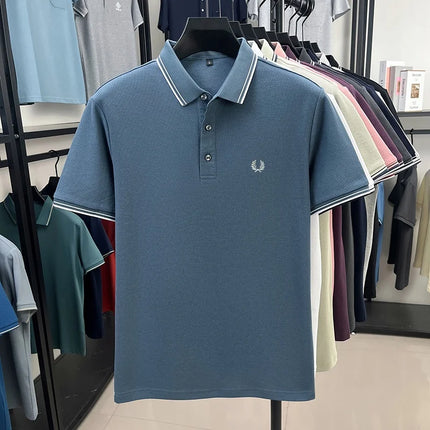 New men's short-sleeved polo shirt, 100% pure cotton, embroidered, fashionable, breathable, comfortable, and versatile.