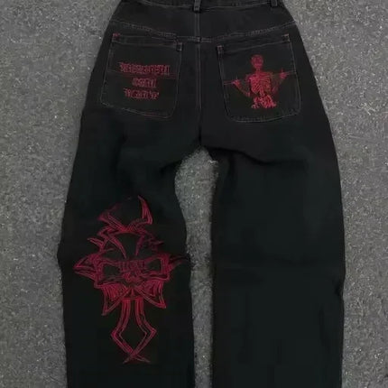 Jeans in Denim Lavato Azzurro Chiaro da Donna con Ricamo Ali d'Angelo sulla Tasca Posteriore, Dettagli Distressed, Gamba Larga, Pantaloni Casual alla Moda