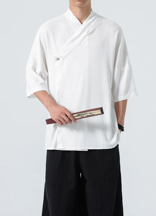 Camicie Estive 2026 da Uomo, Stile Cinese Retrò Tradizionale in Lino Traspirante, Abbigliamento Maschile per Kung Fu e Tai Chi, Bluse Casual Stile Tang