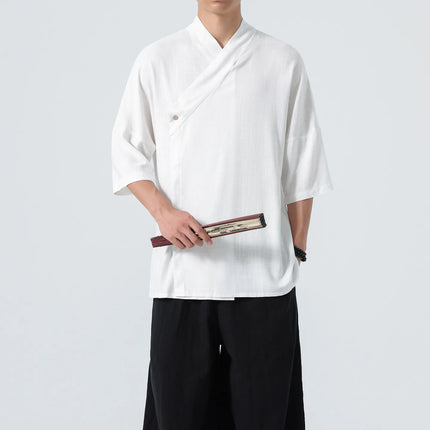 Camicie Estive 2026 da Uomo, Stile Cinese Retrò Tradizionale in Lino Traspirante, Abbigliamento Maschile per Kung Fu e Tai Chi, Bluse Casual Stile Tang