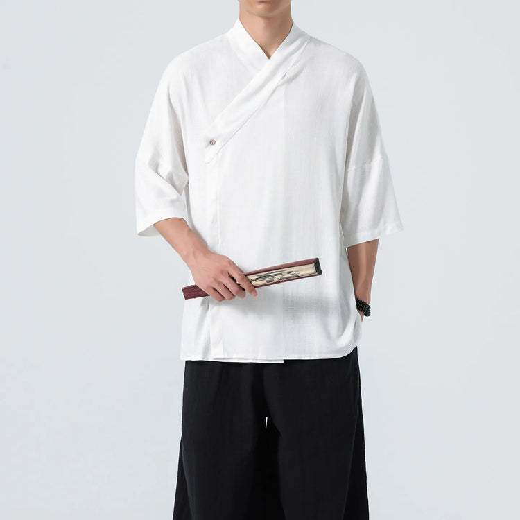 Camicie Estive 2026 da Uomo, Stile Cinese Retrò Tradizionale in Lino Traspirante, Abbigliamento Maschile per Kung Fu e Tai Chi, Bluse Casual Stile Tang