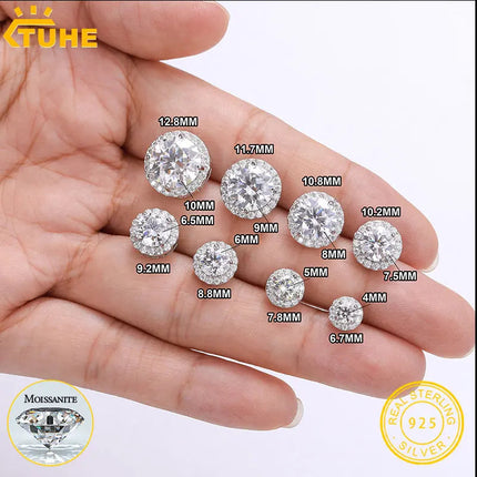 TUHE Unisex Classic Round Moissanite Earrings 925 Silver  For Women  D Color VVS1 Moissanite Round Earrings Fine Jewelry PlatiNum