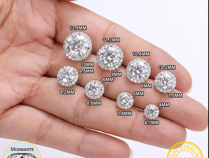 TUHE Unisex Classic Round Moissanite Earrings 925 Silver  For Women  D Color VVS1 Moissanite Round Earrings Fine Jewelry PlatiNum