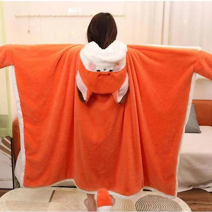Winter Cartoon Fox Thick Wearable Blanket Nap Cloak Nightgown Office Blanket Adult Cloak