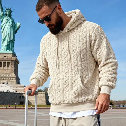 Cross-border Loose Men's Winter Retro Warm Double-Sided Velvet Casual Trend Hooded Pocket High Street Sweater