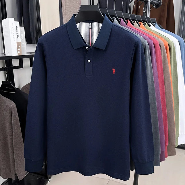 100% pure cotton men's fall and winter fashion sports embroidered pony long-sleeve POLO