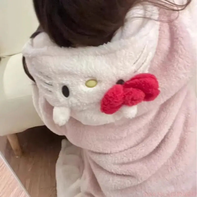 2025 Hello Kitty Pajamas Women'S Autumn And Winter Coral Velvet Thickened Bathrobe Cute Winter Nightgown Long Women'S Suit