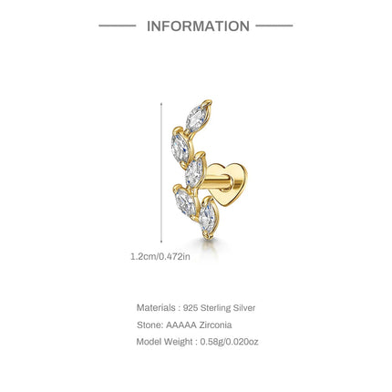CANNER 1PC 925 Sterling Silver Crown Horse Eye Zircon Heart Flat Head Cartilage Piercing Stud Earring For Women Claasic Earring PlatiNum