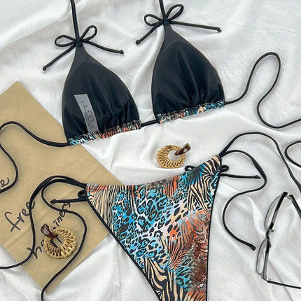 Costume da bagno bikini sexy leopardato da donna con spalline push-up, set bikini a tre pezzi a vita bassa, costumi da bagno estivi da donna senza schienale per la spiaggia PlatiNum