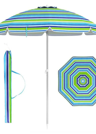 Ombrellone da Spiaggia Portatile 198cm con Protezione UV, Rivestimento Argentato, Perno Inclinabile, Ancoraggio per Sabbia, Palo in Alluminio, Pieghevole, Parasole da Giardino per Esterni