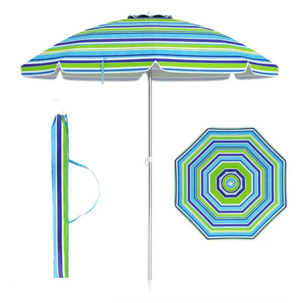 Ombrellone da Spiaggia Portatile 198cm con Protezione UV, Rivestimento Argentato, Perno Inclinabile, Ancoraggio per Sabbia, Palo in Alluminio, Pieghevole, Parasole da Giardino per Esterni