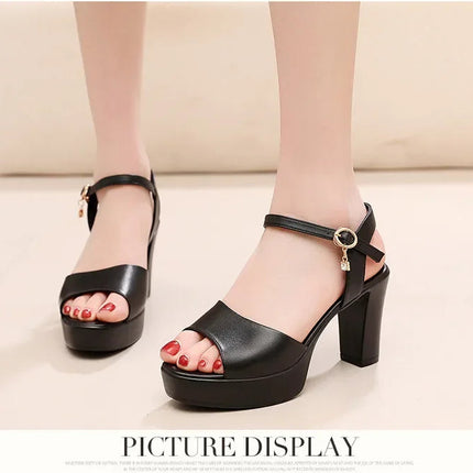 Size 32-43 2024 Genuine Leather Fashion Fish Mouth Women'S High Heel Summer Shoes Dress Sandals Female Woman Sandals Platform PlatiNum